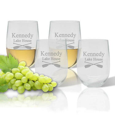 Personalized Stemless Wine Glasses, Choose Your Nautical Design, Unbreakable Acrylic Drinkware Sets New England Trading Co